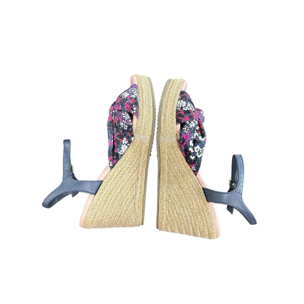 Ted Baker London Taylina Floral Espadrille Wedge‎ Sandal Navy Blue Size 7.5 / 38